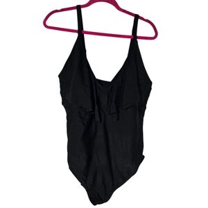 Joe Boxer 2X 1-Piece Black Swimsuit With Ruffle